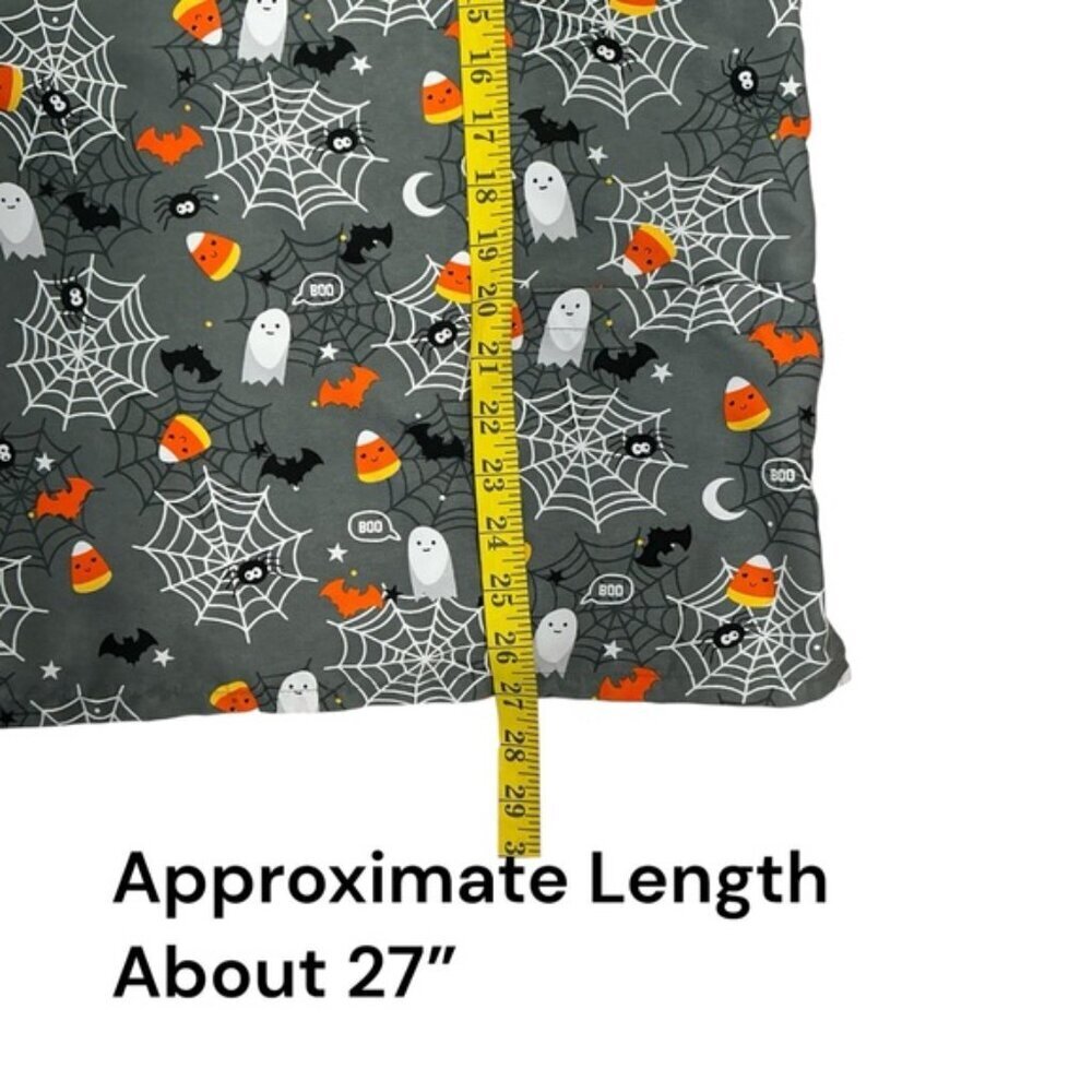 Cassandra O Halloween Theme Scrub Top Pockets Candy Corn Ghosts Gray Multi XL - Picture 7 of 16